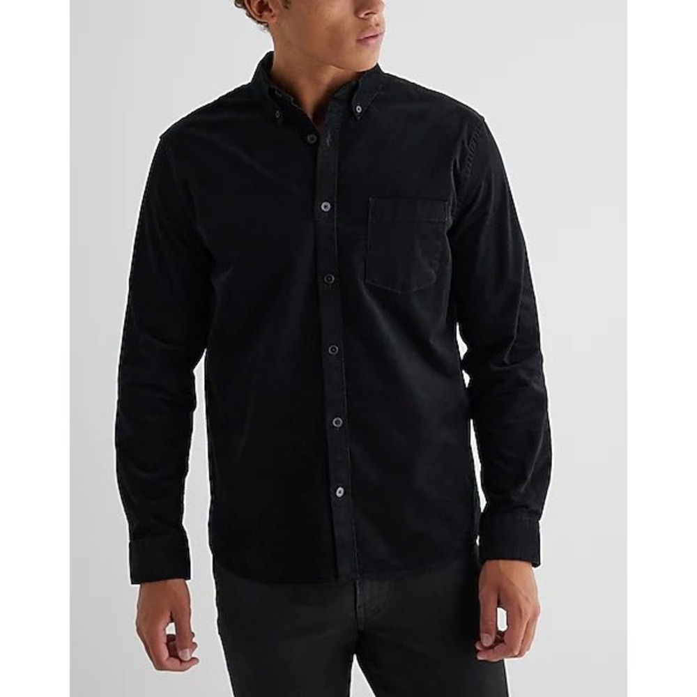 Polo Mano Mens Black Corduroy Button Down Shirt Long Sleeve Small